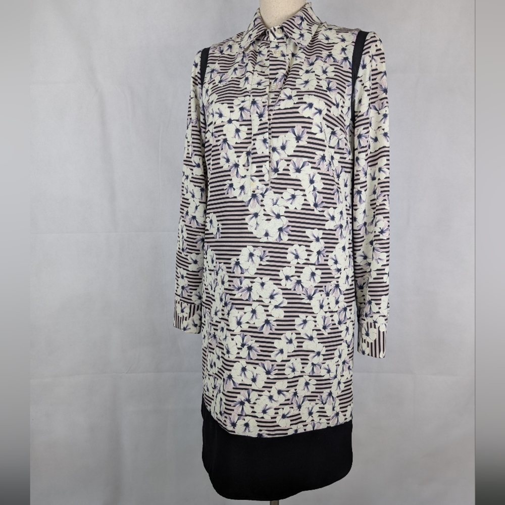 Floral Shirt Dress Colorblock Vintage Vibes Purple White Flower Print Pullover